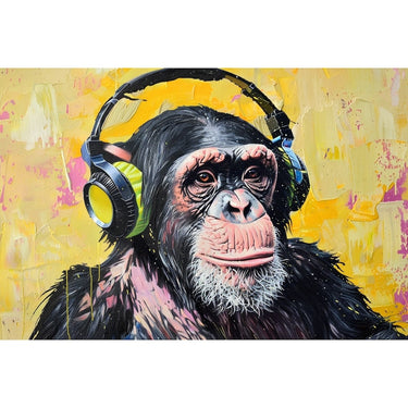 Monkey Wearing Headphones Canvas